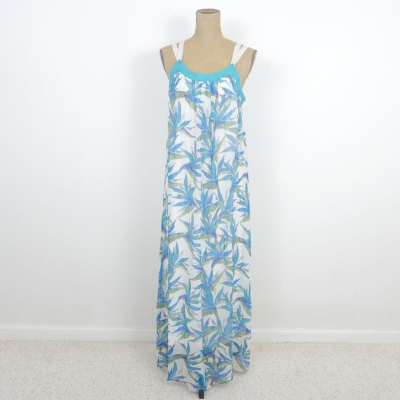 Ella Moss Dresses & Skirts - Ella Moss Cream Blue Green Tropical Floral Print Strappy SZ SM Vacay Maxi Dress
